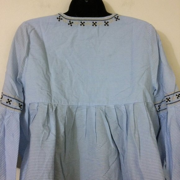 Anthro Moon River Pinstripe Embroidered Top M - Picture 10 of 13